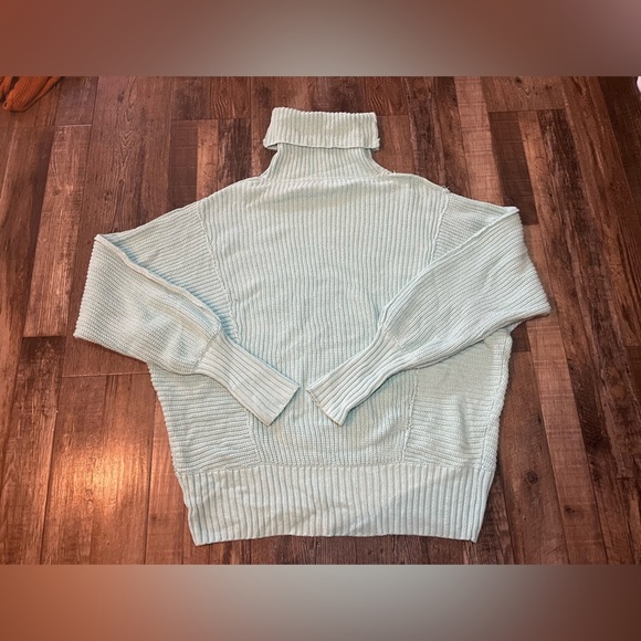 Free People Cocoa Sweater Slouchy Chunky Ribbed Turtleneck Oversized Turquoise M - Picture 7 of 7